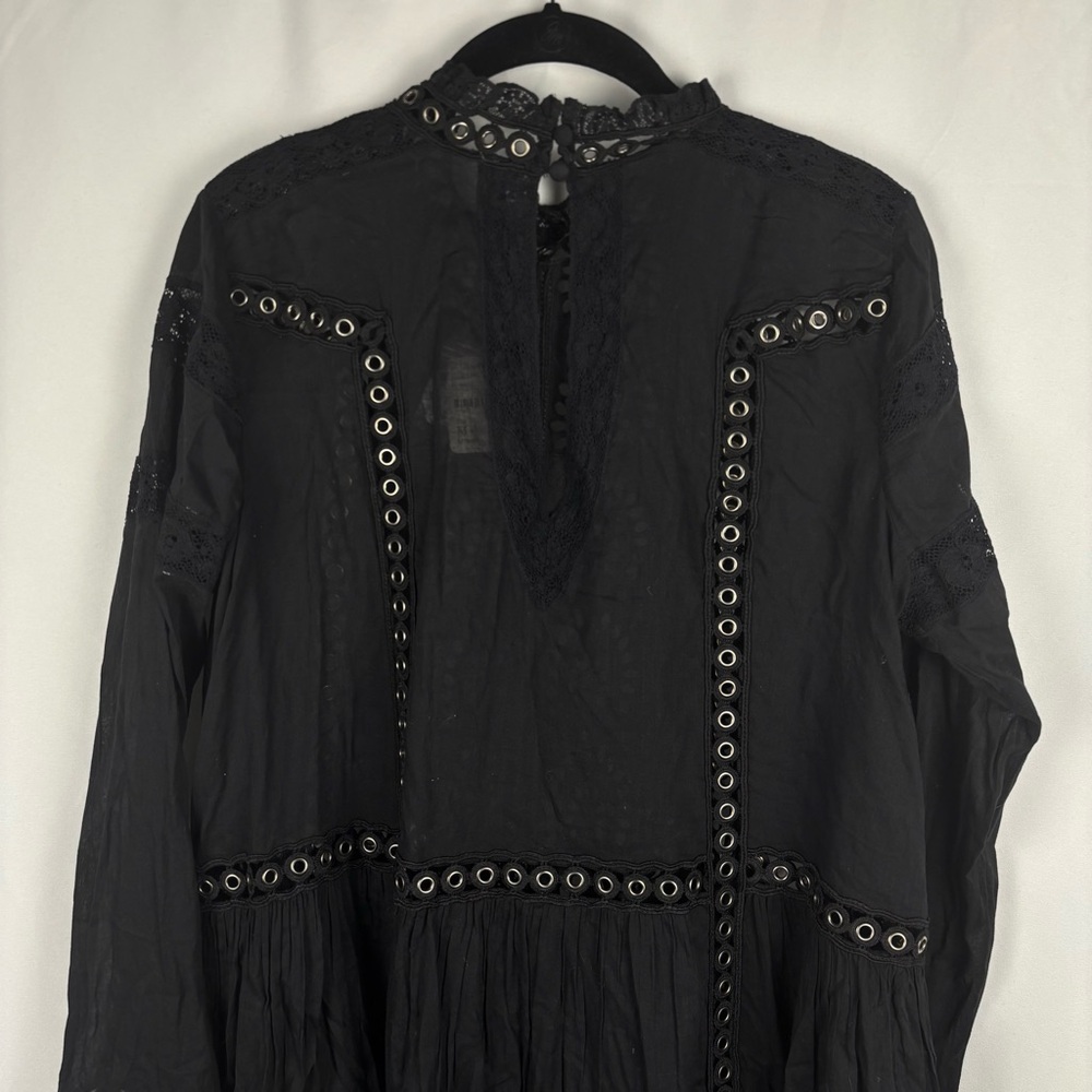 NWT Free People Women’s Black Eyelet Cutout Smock Neck Long Sleeve Dress, Medium - Picture 4 of 13